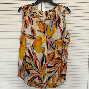 NWT C&C California tropical print linen top L